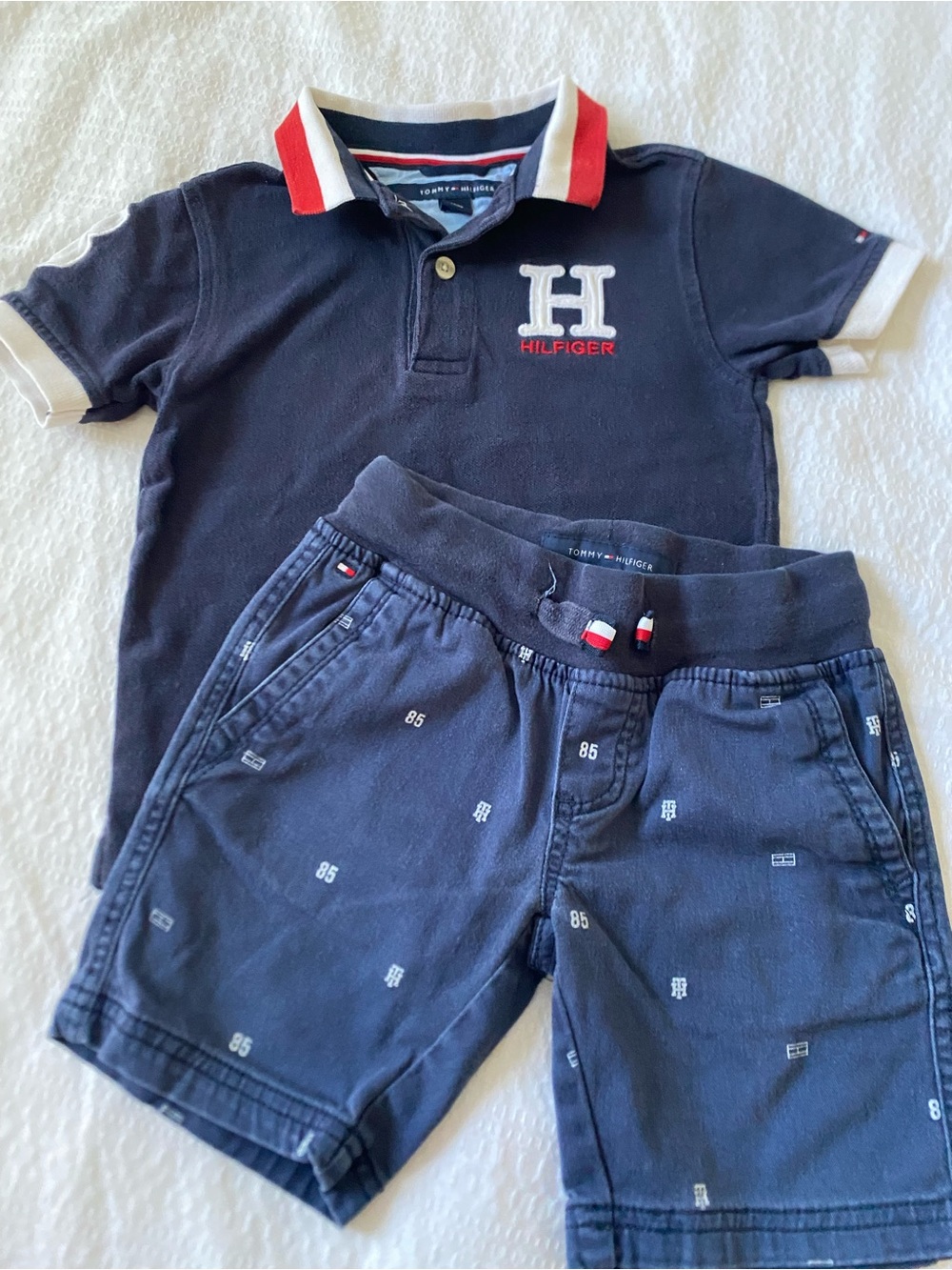 Tommy Hilfiger Navy Polo and Shorts Set with Red-Trim Collar